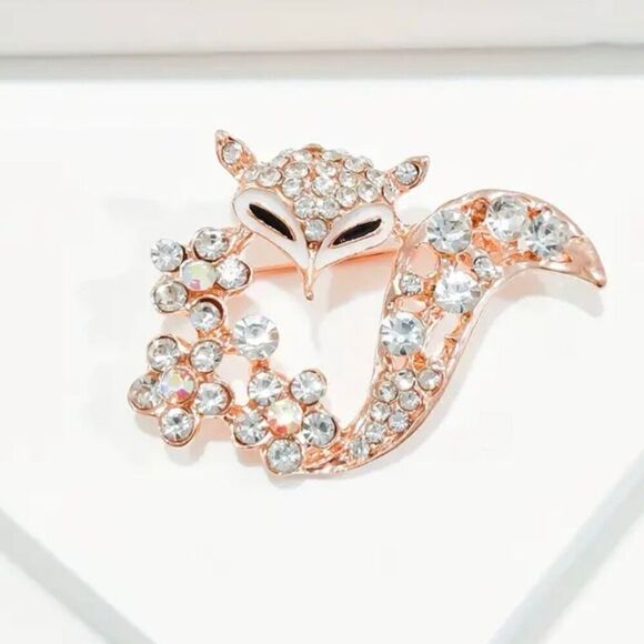 Fox Crystal Brooch Womens Casual Boho Rhinestone Rose Gold Pin Jewelry Accessory - Picture 5 of 5